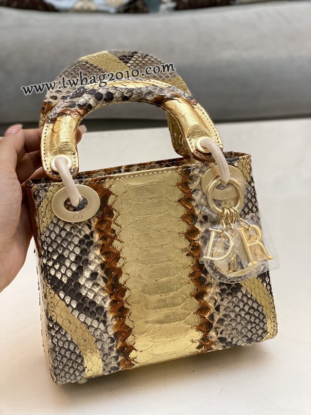 Dior专柜新款Lady女包迪奥高仿原单蟒蛇皮Ladymini三格戴妃手提单肩包 djfk1522